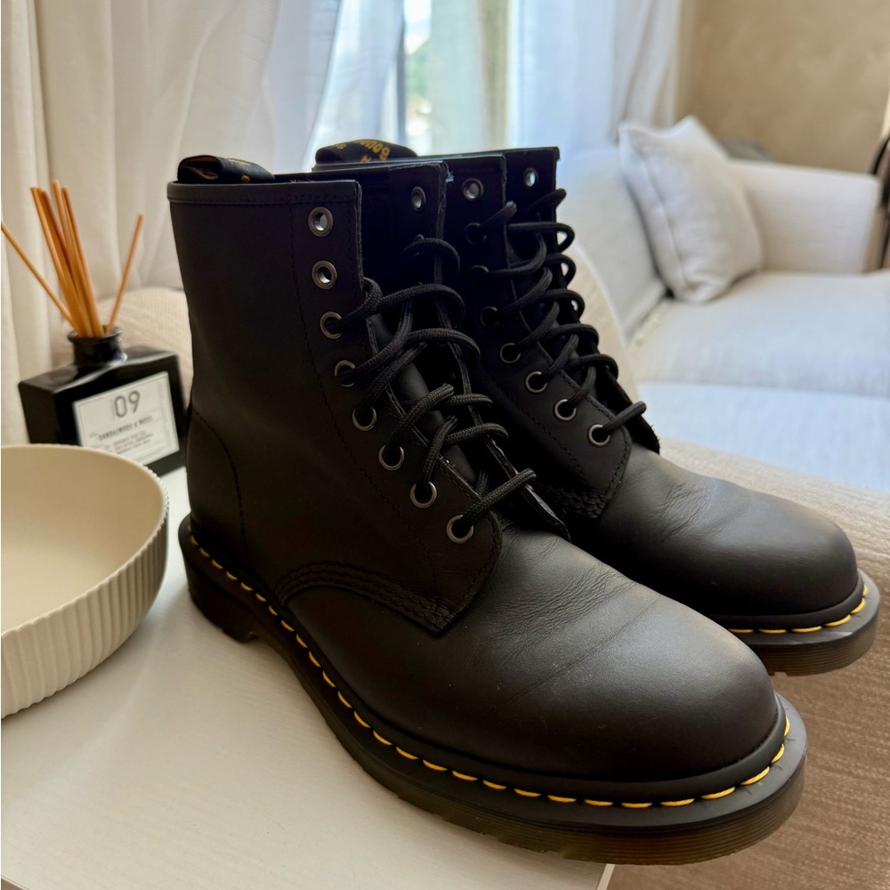 Dr. Martens Black Combat Boots with Contrast Stitching